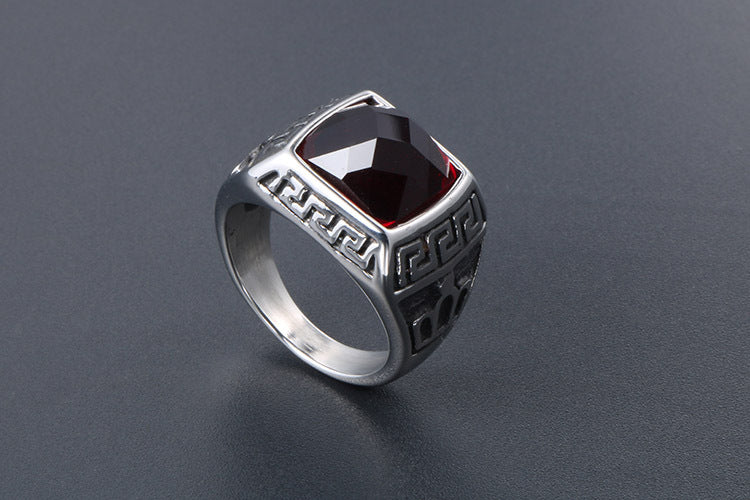 Korean Style Titanium Steel Couple Ring With Blue Sandstone