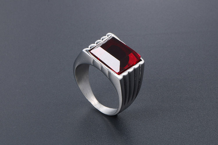 Titanium Steel Ring Red Black Zircon Hip Hop Ring For Men