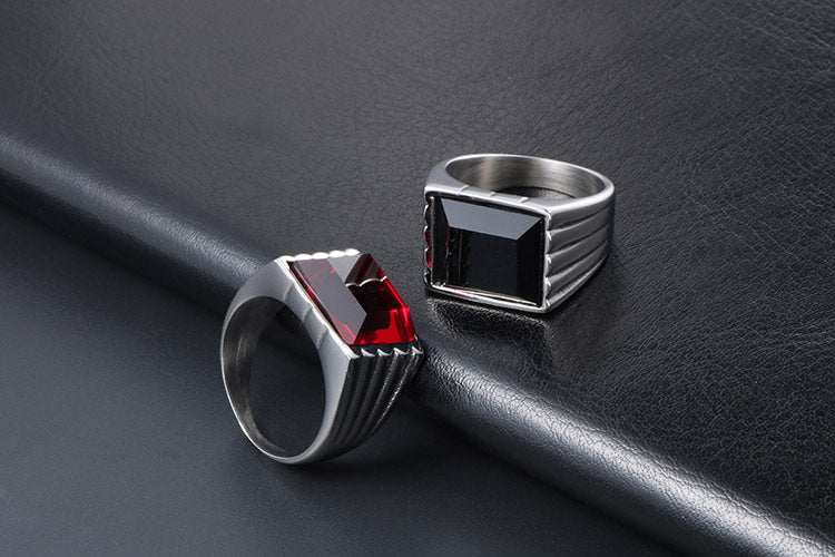 Titanium Steel Ring Red Black Zircon Hip Hop Ring For Men
