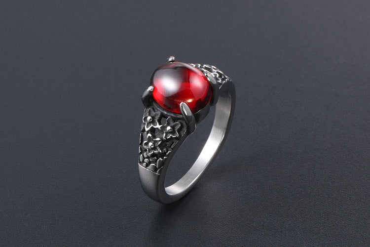Retro Flower Stainless Steel Gemstone Ring For Couples