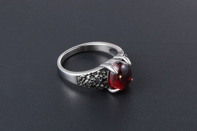 Retro Flower Stainless Steel Gemstone Ring For Couples
