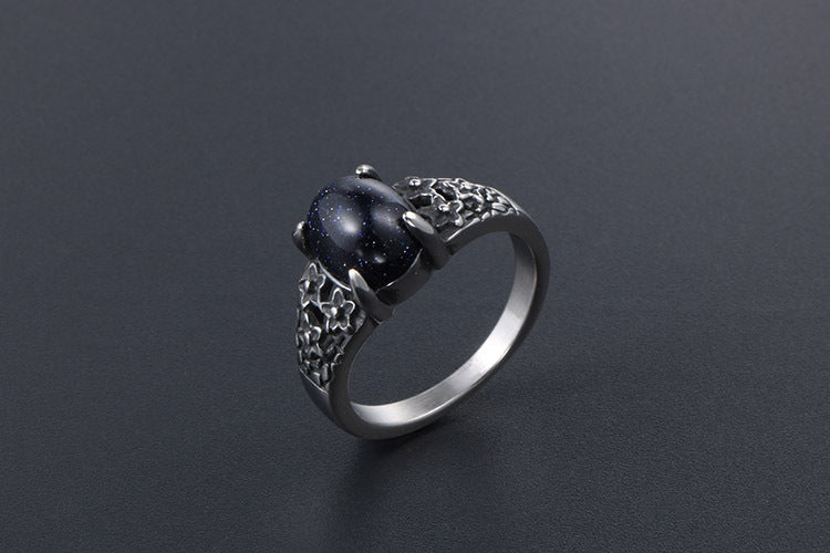 Retro Flower Stainless Steel Gemstone Ring For Couples