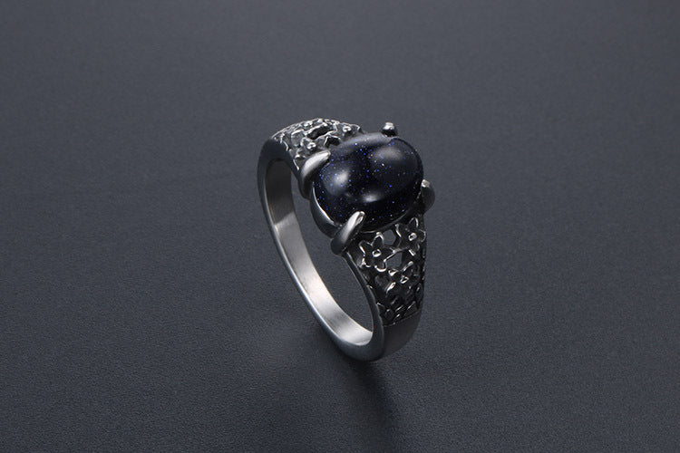 Retro Flower Stainless Steel Gemstone Ring For Couples