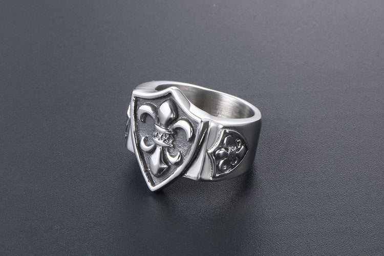 Trendy Military Flower Domineering Titanium Steel Ring Mens