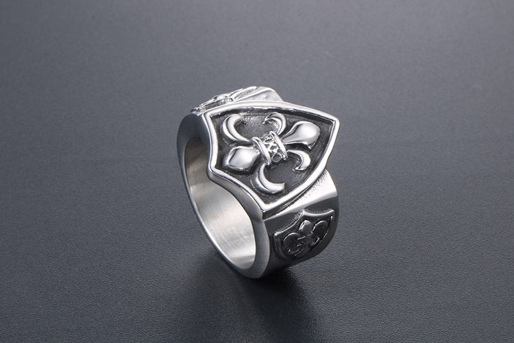 Trendy Military Flower Domineering Titanium Steel Ring Mens