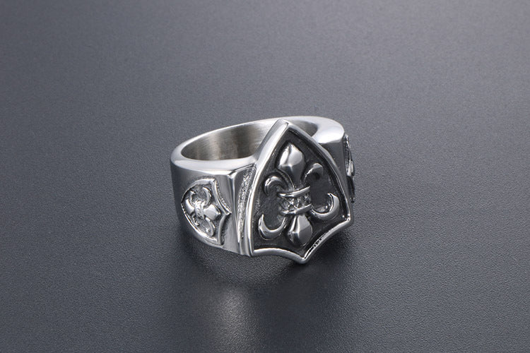 Trendy Military Flower Domineering Titanium Steel Ring Mens