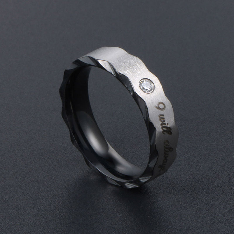 Titanium Steel Couples Ring with Zircon Inlay - Stylish and Minimalist Jewelry for Men and Women