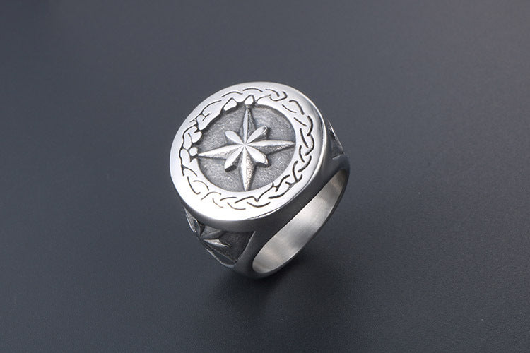 Titanium Steel Retro Star Ring For Hip Hop Men Fashion