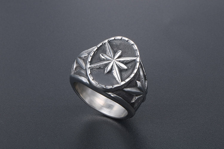 Retro Round Star Ring For Men Titanium Steel Hipster