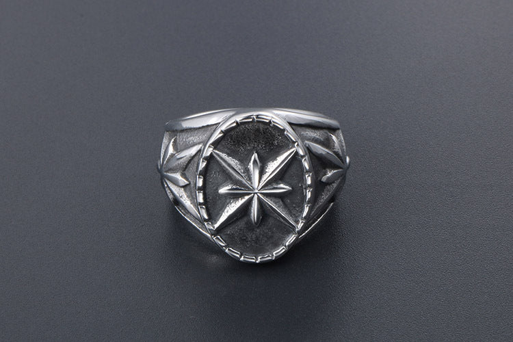Retro Round Star Ring For Men Titanium Steel Hipster
