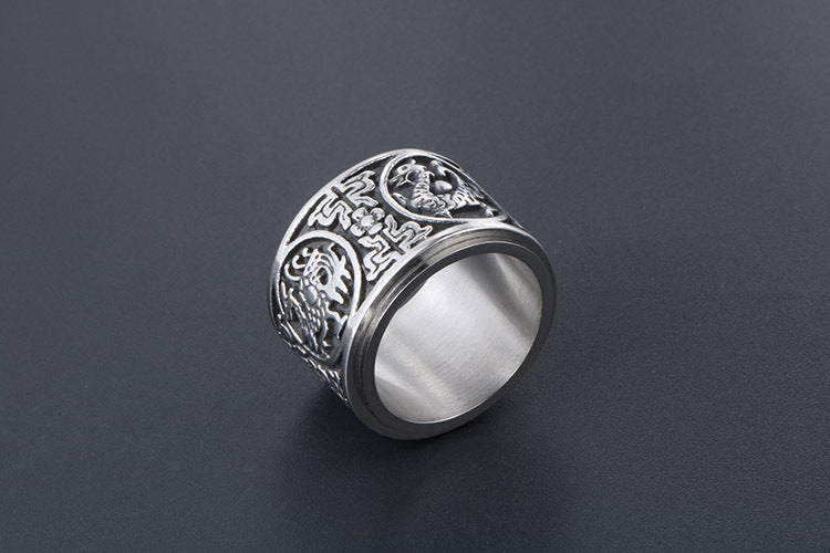 Men's Titanium Steel Ring Rotatable Four Mythical Beasts