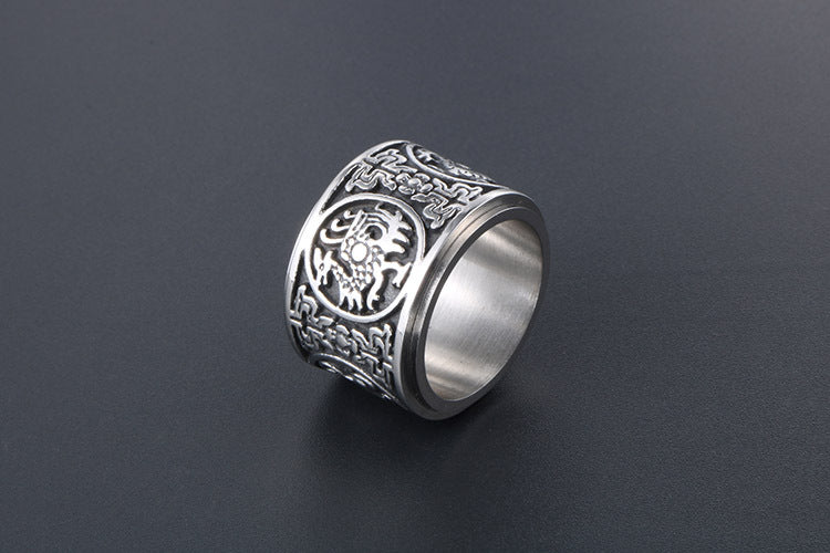 Men's Titanium Steel Ring Rotatable Four Mythical Beasts