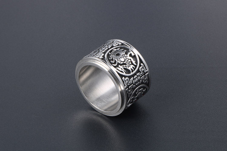 Men's Titanium Steel Ring Rotatable Four Mythical Beasts