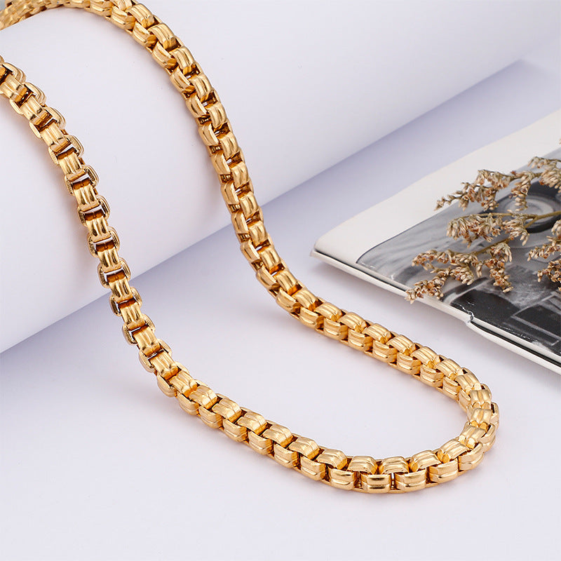 Popular 6mm Gold Square Pearl Chain, Stainless Steel Necklace Factory Direct Sales