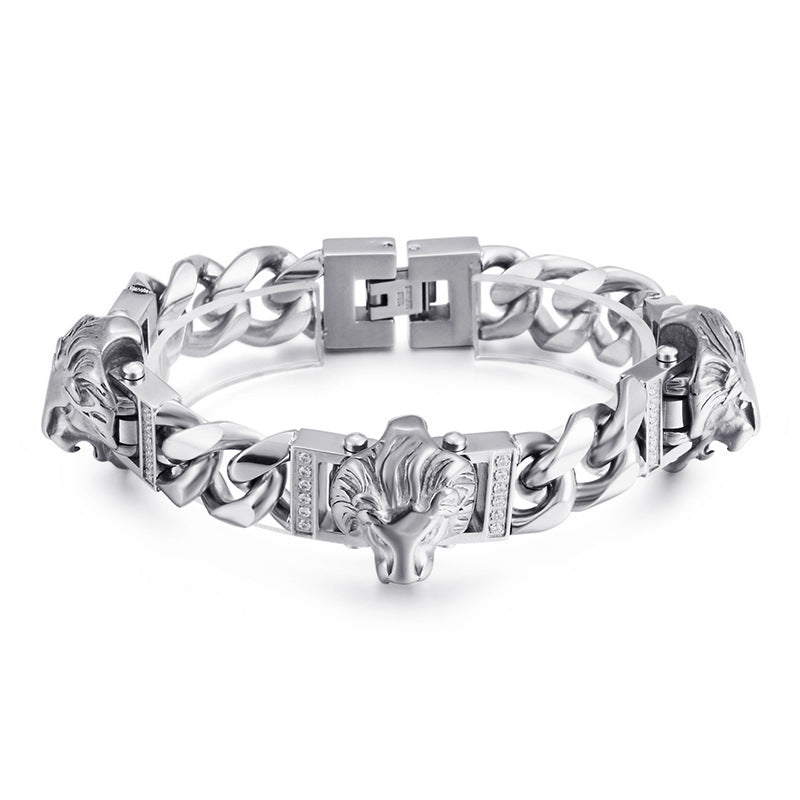 Hip Hop Lion Head Bracelet for Men - Stainless Steel and Titanium Jewelry