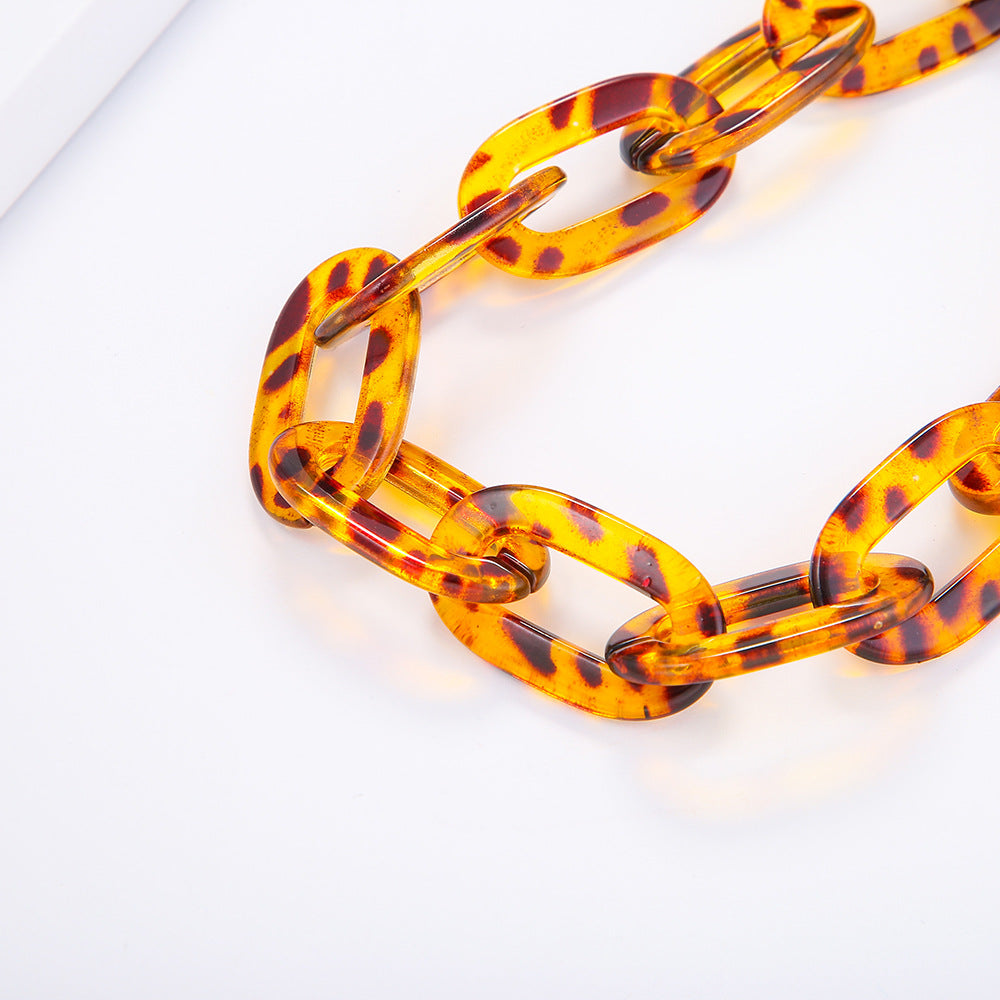 Leopard Resin Necklace Set with Acetic Acid Earrings and Cross-border Jewelry Supply Suit