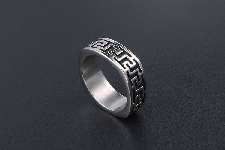 Great Wall Pattern Titanium Steel Ring For Men Domineering