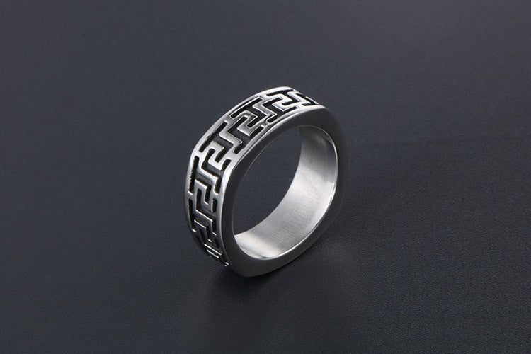 Great Wall Pattern Titanium Steel Ring For Men Domineering