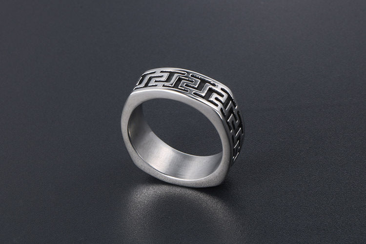Great Wall Pattern Titanium Steel Ring For Men Domineering