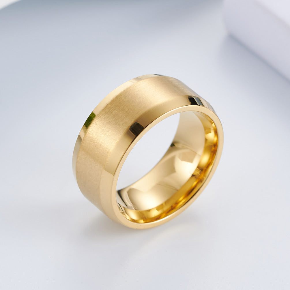 Matte Stainless Steel Ring – Gold-Plated Wide Brushed