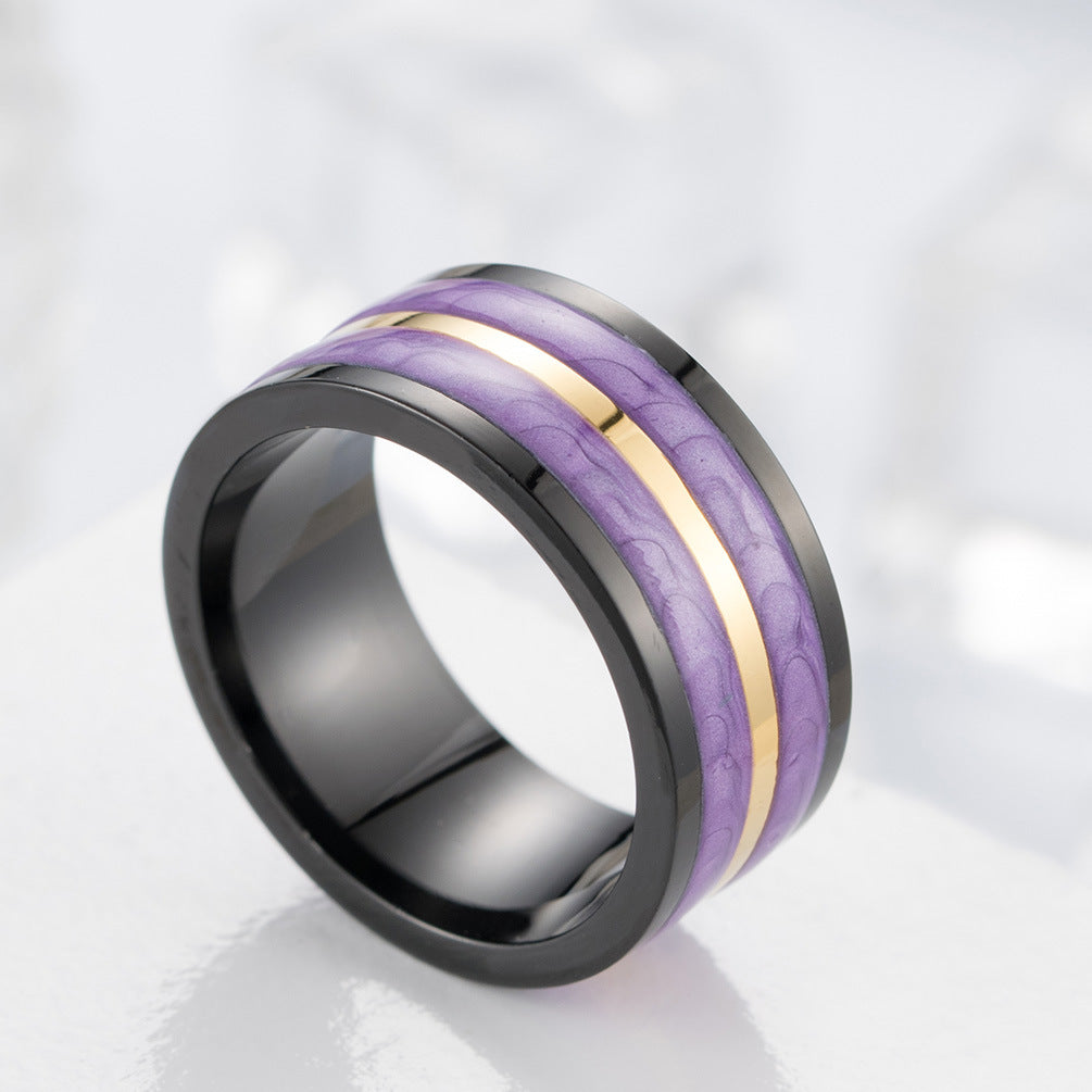 Gold-Plated Two-Color Epoxy Stainless Steel Ring – Men's