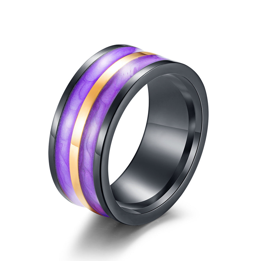 Gold-Plated Two-Color Epoxy Stainless Steel Ring – Men's