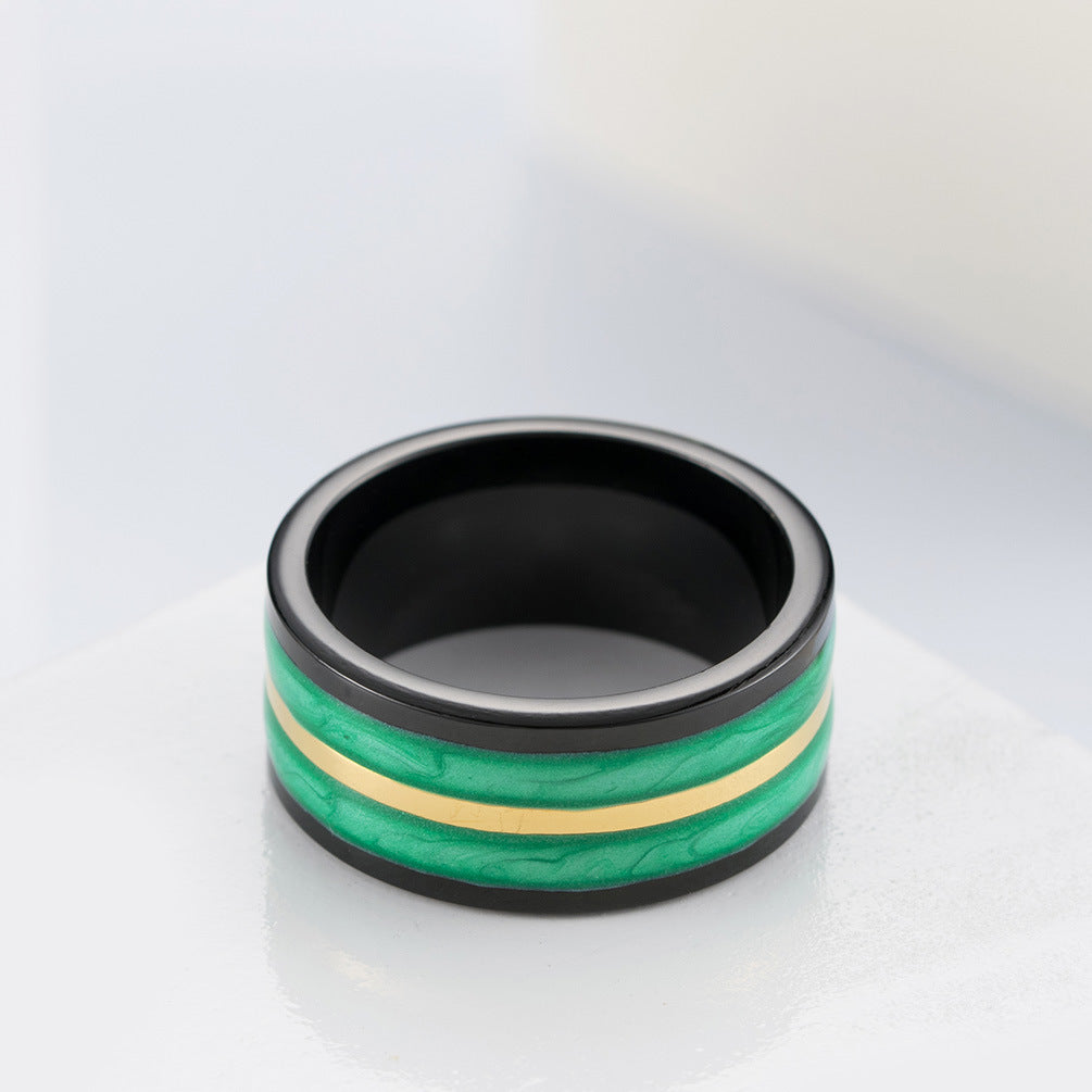 Gold-Plated Two-Color Epoxy Stainless Steel Ring – Men's