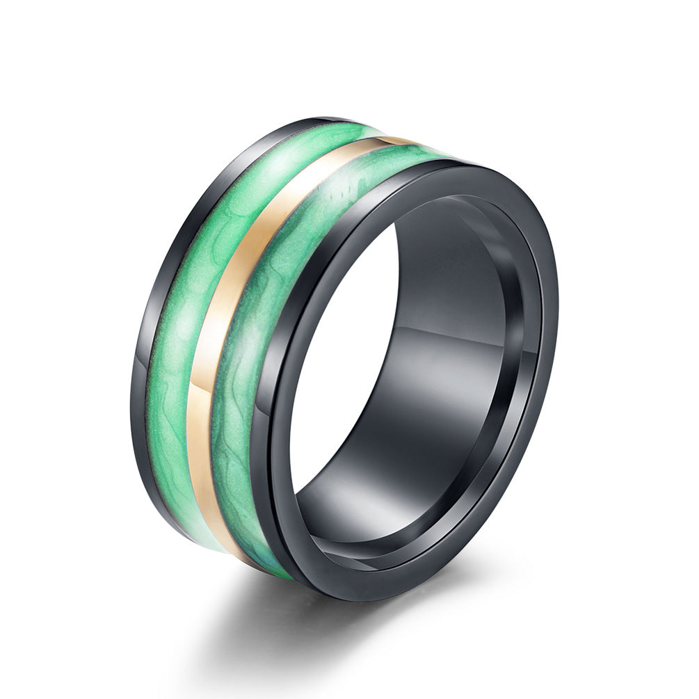 Gold-Plated Two-Color Epoxy Stainless Steel Ring – Men's