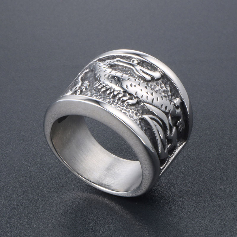 Planderful Everyday Genie Titanium Steel Embossed Tenglong Xiangyun Men's Fashion Ring