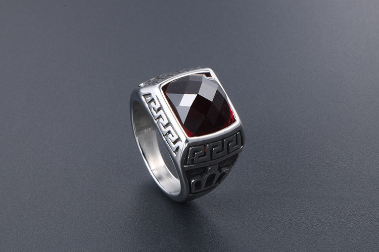 Korean Style Titanium Steel Couple Ring With Blue Sandstone