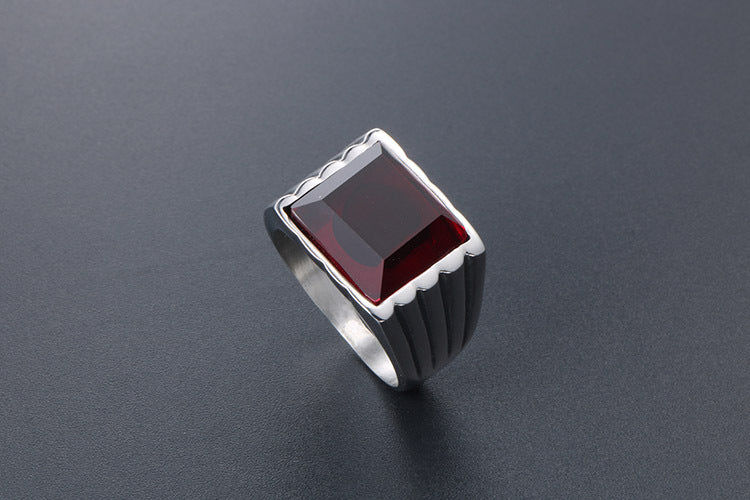 Titanium Steel Ring Red Black Zircon Hip Hop Ring For Men