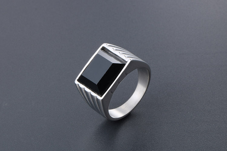 Titanium Steel Ring Red Black Zircon Hip Hop Ring For Men