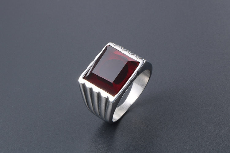 Titanium Steel Ring Red Black Zircon Hip Hop Ring For Men