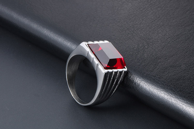 Titanium Steel Ring Red Black Zircon Hip Hop Ring For Men