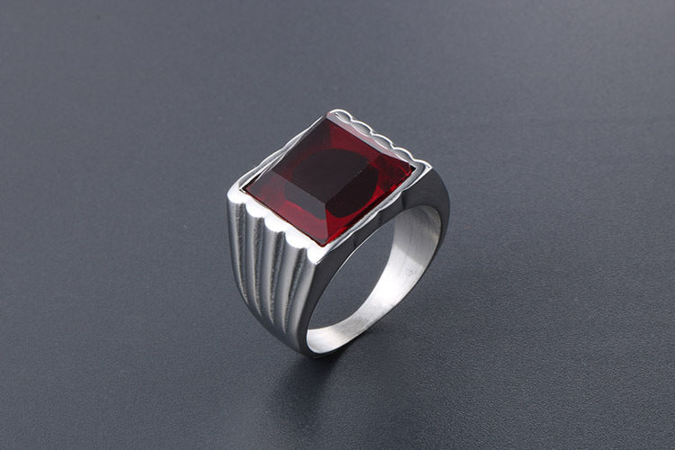 Titanium Steel Ring Red Black Zircon Hip Hop Ring For Men