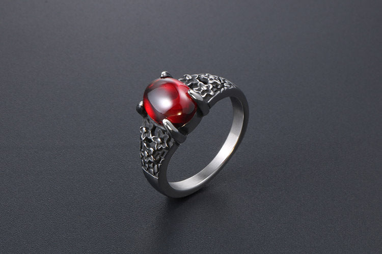 Retro Flower Stainless Steel Gemstone Ring For Couples