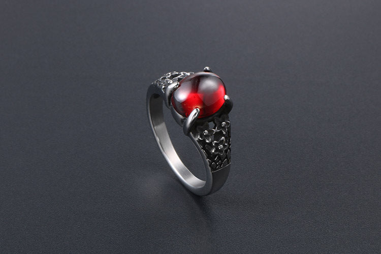 Retro Flower Stainless Steel Gemstone Ring For Couples