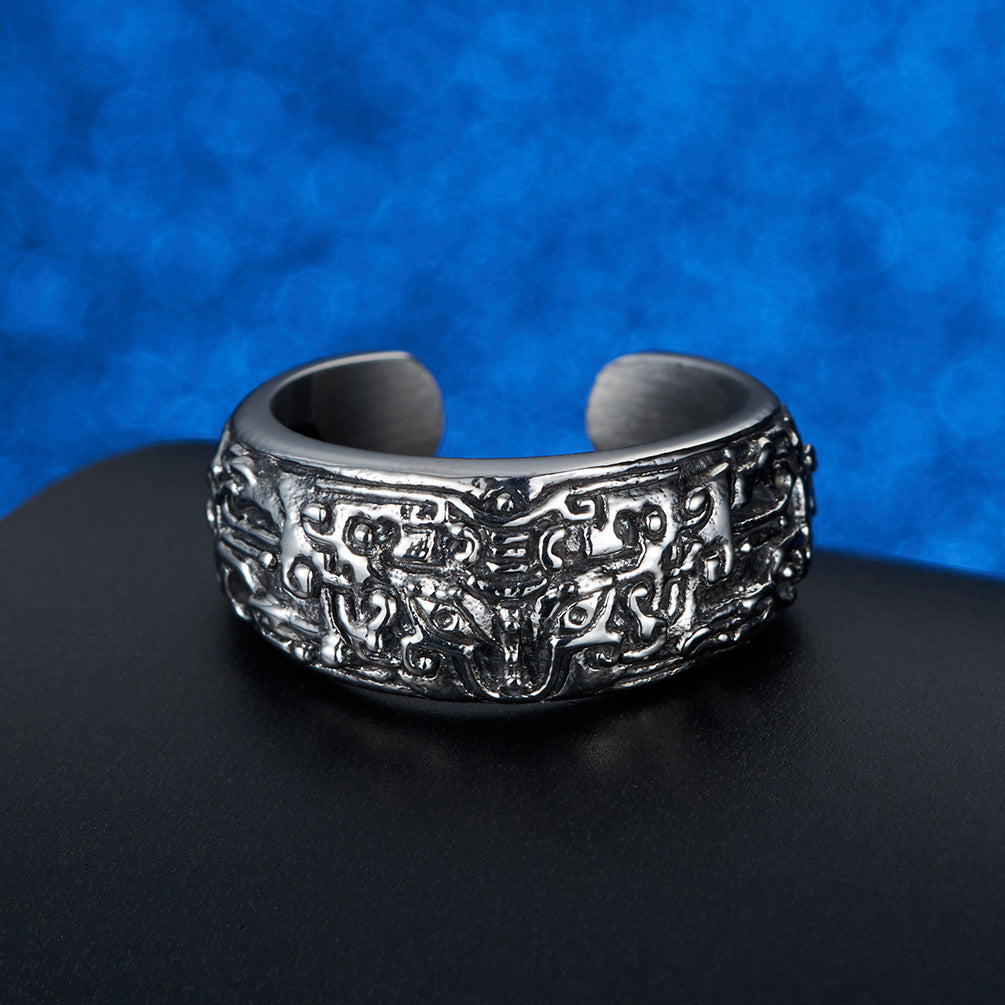 Antique Animal Motif Fortune Stainless Steel Ring for Men