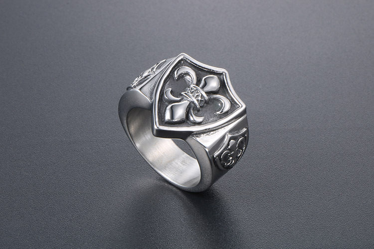 Trendy Military Flower Domineering Titanium Steel Ring Mens