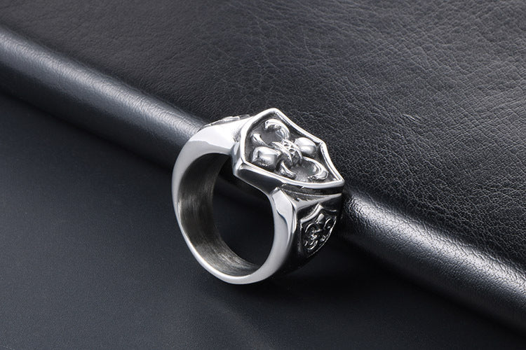 Trendy Military Flower Domineering Titanium Steel Ring Mens