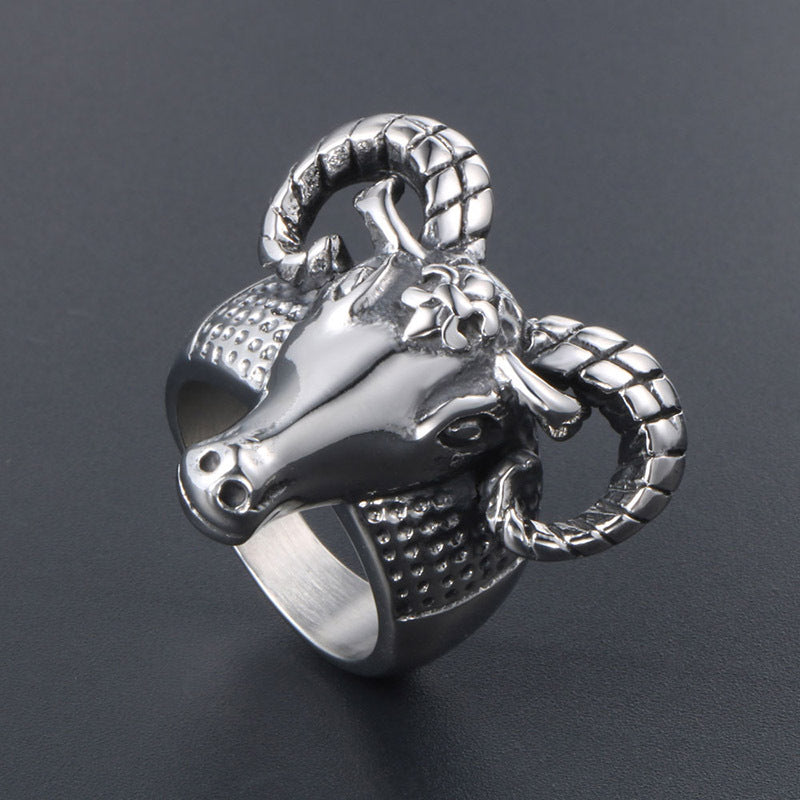 Zodiac Antelope Head Ring in National Style, Custom Hip-Hop Jewelry for Men, Trendy Titanium Steel Accessory