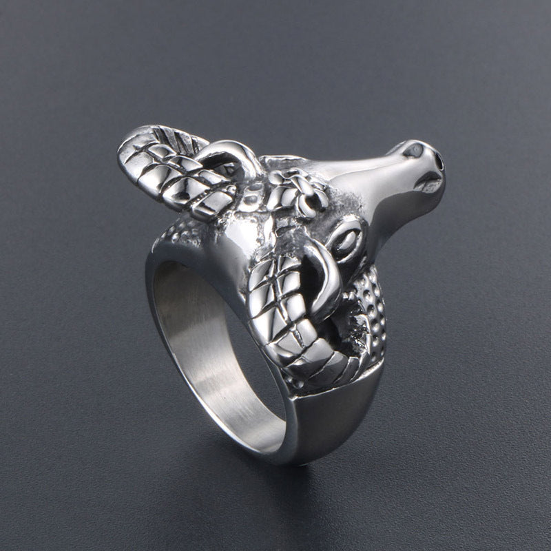 Zodiac Antelope Head Ring in National Style, Custom Hip-Hop Jewelry for Men, Trendy Titanium Steel Accessory