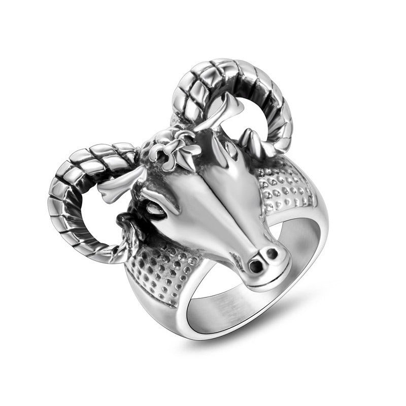 Zodiac Antelope Head Ring in National Style, Custom Hip-Hop Jewelry for Men, Trendy Titanium Steel Accessory