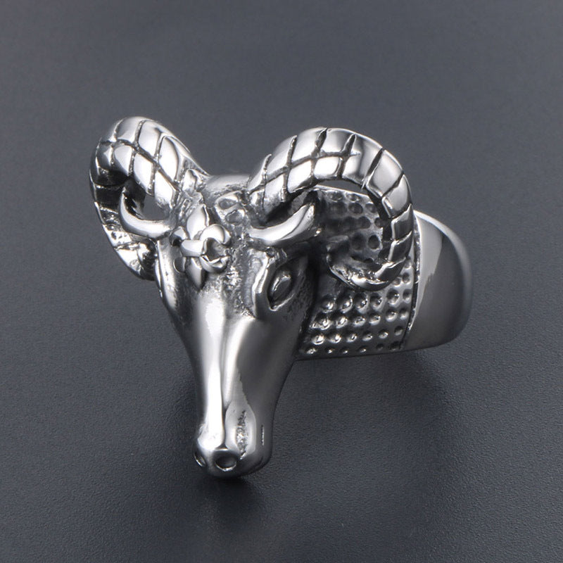 Zodiac Antelope Head Ring in National Style, Custom Hip-Hop Jewelry for Men, Trendy Titanium Steel Accessory