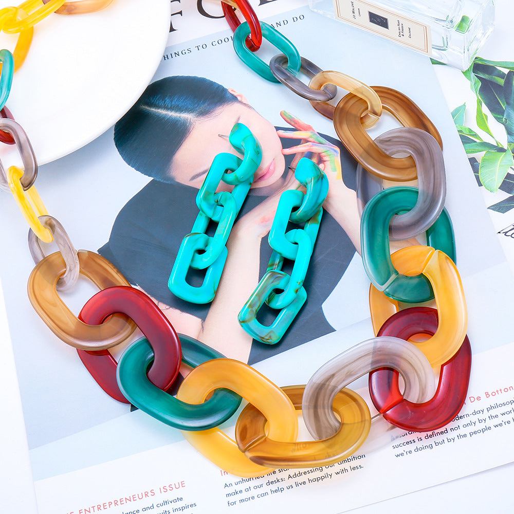 Resin Cross Border Jewelry Set With Acetic Acid Pendant Necklace And Earrings