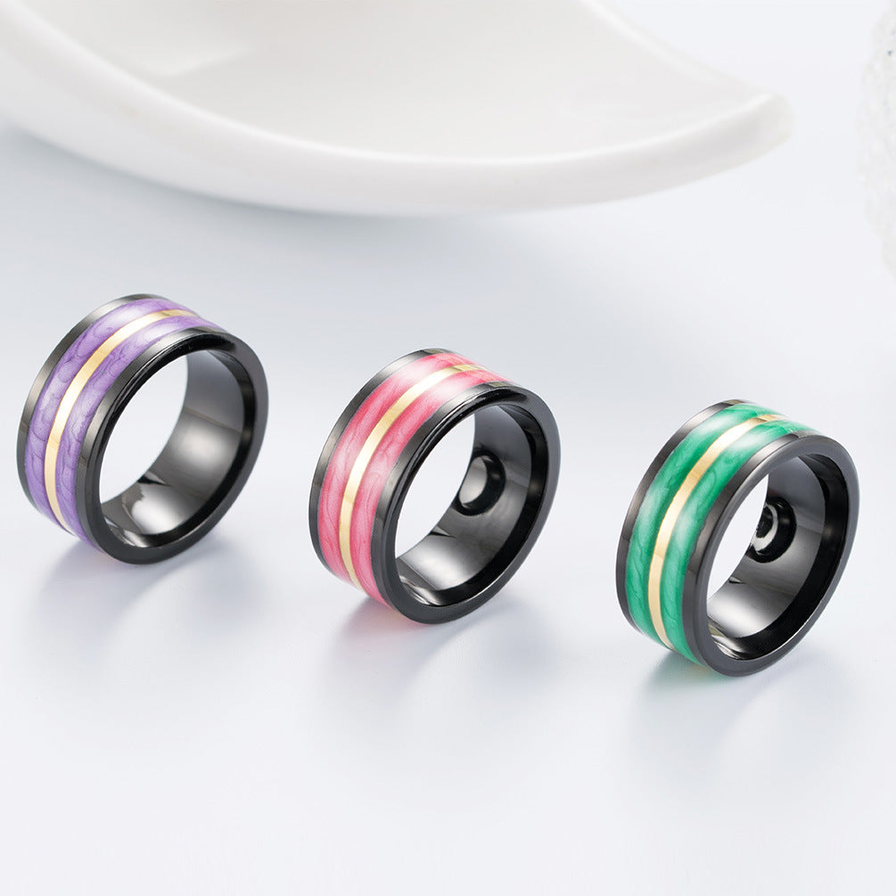 Gold-Plated Two-Color Epoxy Stainless Steel Ring – Men's