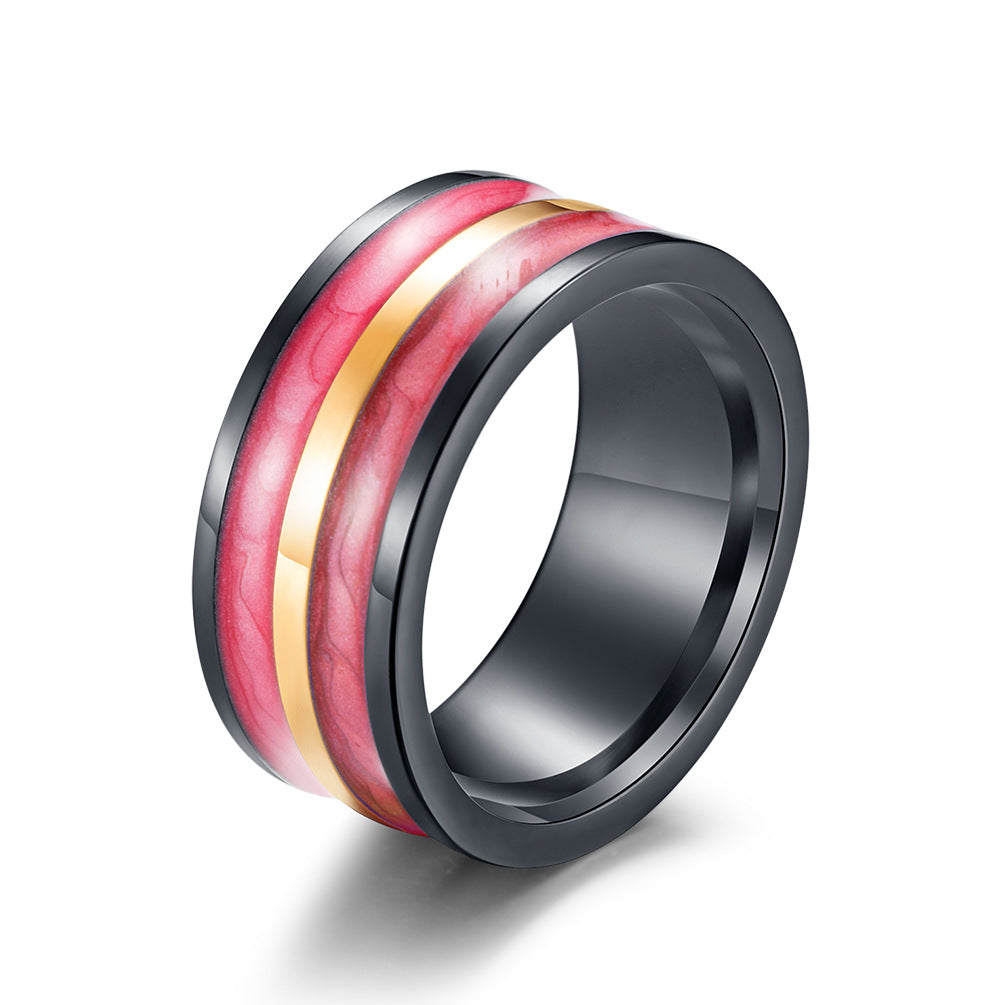 Gold-Plated Two-Color Epoxy Stainless Steel Ring – Men's