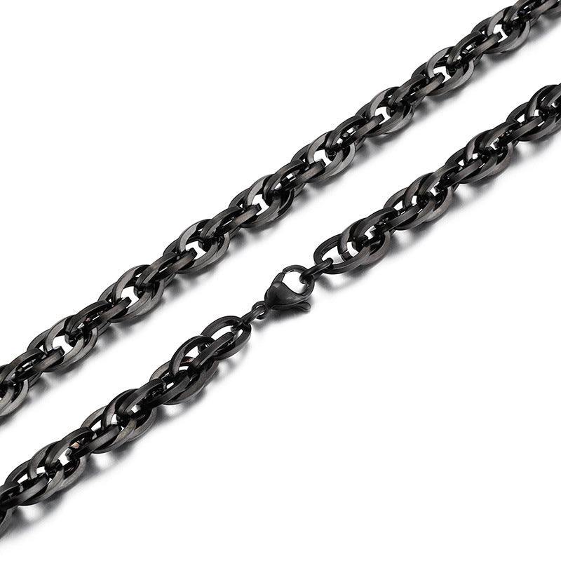 Black Stainless Steel Necklace _ Black Flower Blue Necklace Square Double Buckle Chain,
