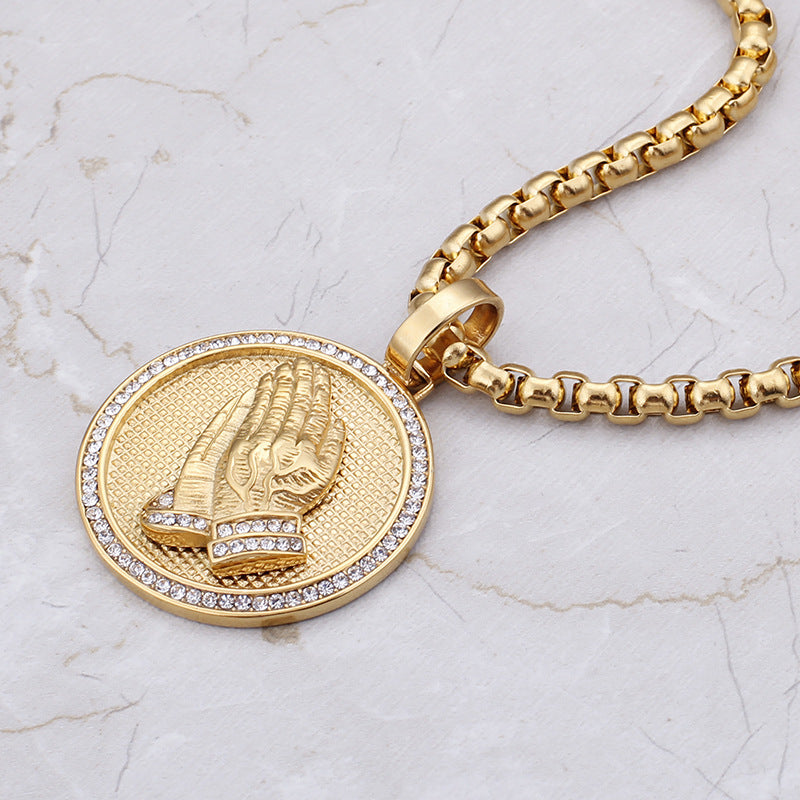 Stylish stainless steel round bergamot pendant for men's hip-hop fashion