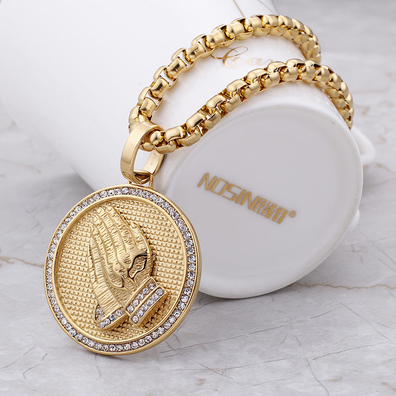 Stylish stainless steel round bergamot pendant for men's hip-hop fashion